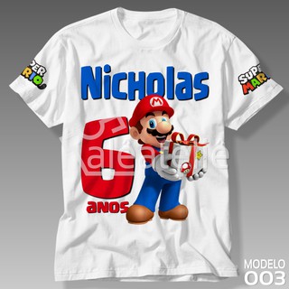 Camiseta Super Mario Bros Festa Infantil Adulto Personalizada