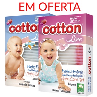 Hastes Flexíveis Cotton Line Cotonete Baby Azul | Rosa 75 Un