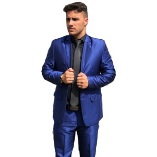 Terno Slim Masculino Poliviscose Azul Brilhante - Blazer+Calça