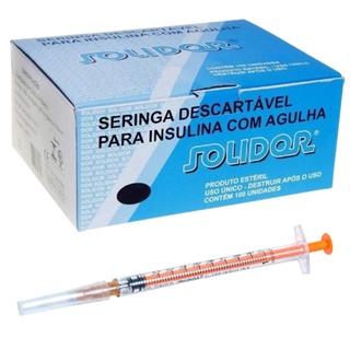 Seringa Insulina 1ml Resíduo Zero Agulha 13mmx0,45mm - 100un - Solidor