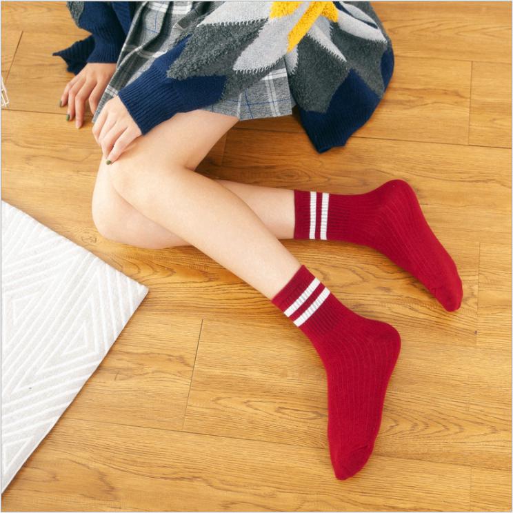 Japanese High School Girls Socks/Korea Style Loose Striped Crew Socks/Retro Women Casual Socks/Sport Ankle Daily Socks (4)