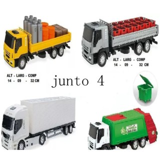 Kit 4 Caminhões IVECO - CARRETA + DELIVERY (BEBIDAS) + COLETOR (LIXO) + EXPRESSO (GÁS E ÓLEO）promocao