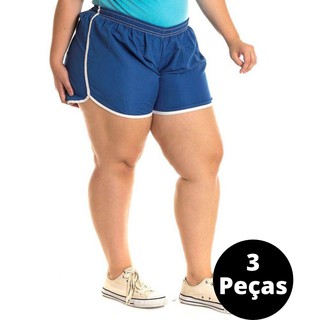 Kit Com 03 Shorts Liso Feminino Praia Adulto Plus Size Extra