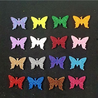 Apliques em EVA com gliter borboleta 25mm cores variadas 20 unidades