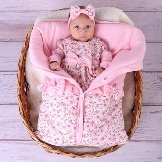 saída de maternidade menina rosa com saco de dormir luxo flora 100% algodão pronta entrega