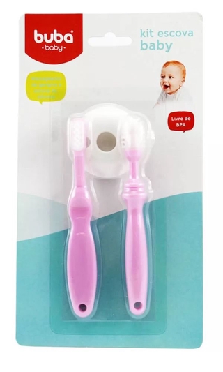Kit Higiene Oral Massageador Bebê Rosa Buba