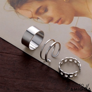 3 Pçs / Set Coreano Simples Anéis Ajustáveis Set Metal Oco Anéis De Dedo Moda Feminina Jóias Acessórios -OLO (3)