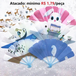 Leque de Abanar Infantil Modelo de Plástico Com Diversas Estampas e Cores 24 x 5 x 3cm