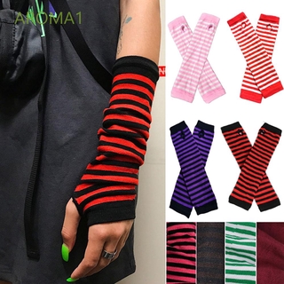 AROMA1 Dew Finger Women Wrist Arm Warm Winter Knitted Sleeve Striped Glove Arm Warmers/Multicolor