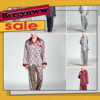 Bergenww_My Conjunto De Pijama Masculino Imitação De Seda Com Estampa