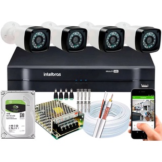 Kit Cftv 4 Cameras Segurança 1080p Full Hd Dvr Intelbras 1tb