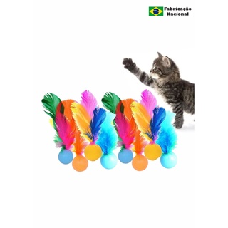 Kit 2 Brinquedo para Gato Bola com Pena Peninha Pluminha com Chacoalho 20 cm Pet shop Atacado (1)