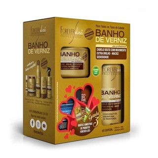 Kit Caixa Especial Banho de Verniz Forever Liss com Shampoo 300ml Máscara 250g