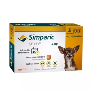 Simparic Cães 1,3 A 2,5 Kg 5 Mg Caixa 3 Comprimidos - Zoetis