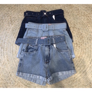 short jeans feminina com cinto duro escuro 8014