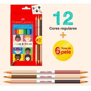 Lápis De Cor Faber Castell Caras e Cores 12 + 6 Cores Tons De Pele