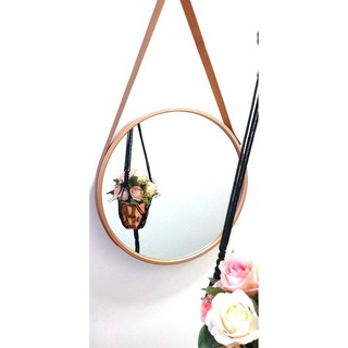 Espelho Redondo Com Alça de Couro - Rose 60cm