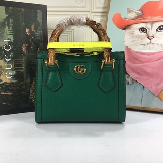 (Pacote + caixa em anexo) Gucci / Gucci verde alta qualidade Senhorita Bolsa de couro 𝗗𝗶𝗮𝗻𝗮 Diana Bolsa de bambu GG Sacola 655661