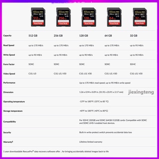 Cartão Memoria Sandisk Extreme Pro 512gb 95mb / S Sdhc Cartão Sd 64gb 128gb 256gb 170mb / S Sdxc C10 U3 V30 Uhs-I 4k Cartão De Memória Flash Para A Câmera (9)