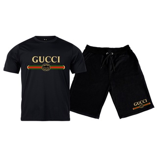 T-Shirt Malha Fria Conjunto Camisa+ Bermuda Gucci Redondo Otima Qualidade Unissex