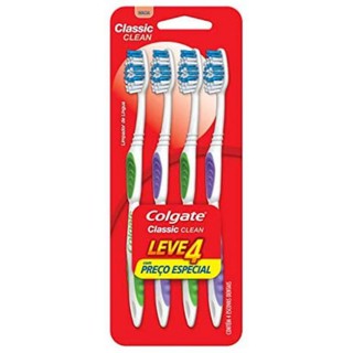 Escova de dente colgate classic clean com 4 unidades cores sortidas escova de dente macia