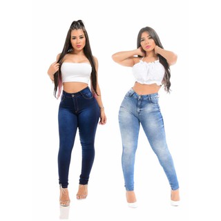 KIT 2 calca feminina jeans cintura alta modelos diversos com lycra
