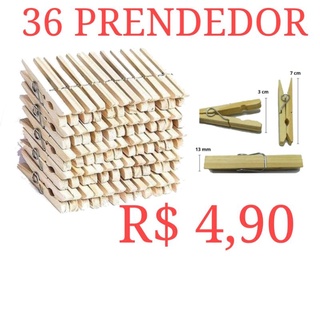 kit 36 Prendedor De Roupas Madeira Pregador , com 36 Unidades Promoção Atacado