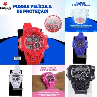 Relógio Feminino e Masculino Digital Led Prova Dagua Vermelho, Azul, Branco, Rosa e Preto Unissex Adulto, Juvenil e Infantil (1)