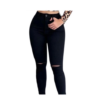 Calça jeans preta com elastano rasgada no joelho (3)