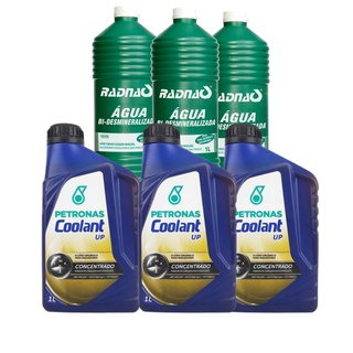kit /3 Aditivo para Radiador Petronas Coolant Up Concentrado Orgânico + 3 Água Desmineralizada Radnaq