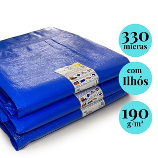 Lona Plástica 6x3 Impermeável 330micras com bainha e Ilhós - Lona Azul, Carreteiro, Piscina, Camping, Barraca, Feira