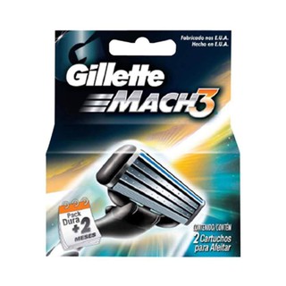 Carga Mach3 Gillette Normal Com 2 Cartuchos Para Aparelho de Barbear Mach 3 Refil