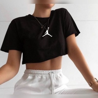 Cropped Feminina Manga Curta croped camiseta Jordan e Nike refletivo camiseta curta