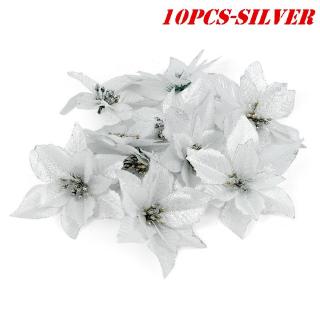 10 Pçs Flor Artificial Para Decoração De Árvore De Natal / Flor Falsa / Glitter / Decoração De Natal (7)