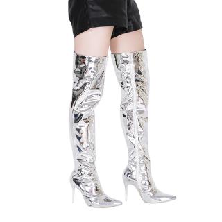 Sexy Silver Mirror Thigh Women Shoe Toe Club Party Shoes Thin Over The Knee Long Boots for Women (9)