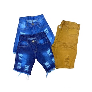 Bermuda jeans rasgada infantil masculino tamanho 2 ao 16 qualidade premium