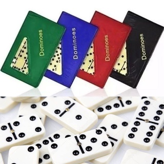 Domino Profissional De Osso 28 peças Com Estojo 4 cores