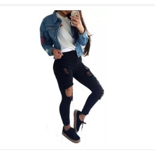 Calça Jeans Cintura Alta Feminina Rasgada Elastano Roupas Moda Dins Ref:50
