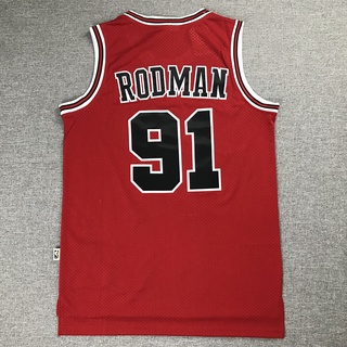 (9 Estilos) Camisa Clássica Vermelha Nba Chicago Bulls 91 # Rodman (2)