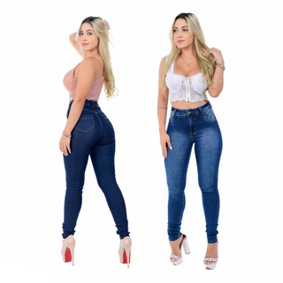 kit 2 calças jeans femininas cintura alta moda fashion modelos top
