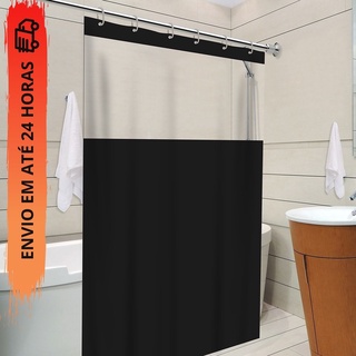 Cortina Box Preta Com Visor Transparente Em PVC Para Banheiro Anti Mofo Com Ganchos