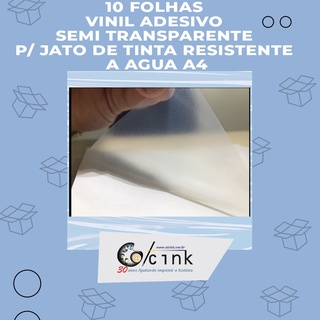 Vinil adesivo semi transparente p/ jato de tinta resistente a agua A4 -10 fls