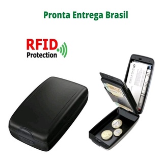 Carteira com Bloqueio RFID Slim Protect Rfid Bolso Pequeno Moeda Cabe A Carteira CNH Sem O Plastico .