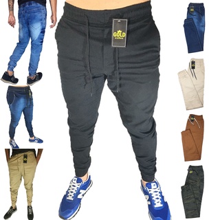 Calça Jogger Masculina Slim Sarja Com Punho Elástico alfaiataria Swag Sport Fino Jeans (1)