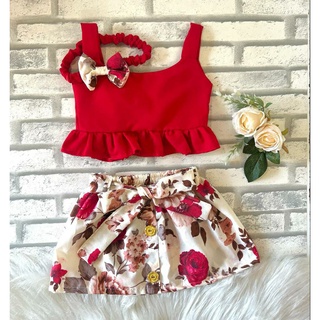 conjunto saia + blusa + tiara infantil moda blogueirinha pronta entrega 24h
