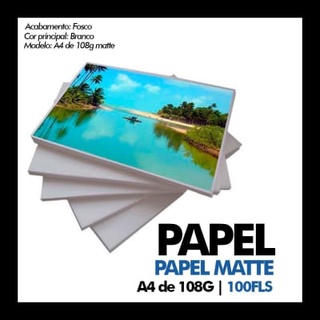 Papel Fotográfico 108g Matte (Fosco) Premium A4 - 100 folhas Mecolour