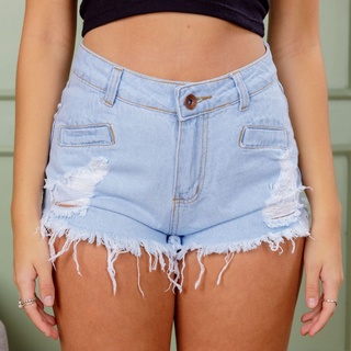 Short Bermuda Jeans Desfiado Feminino Cintura Alta Destroyed Hot Pants (3)