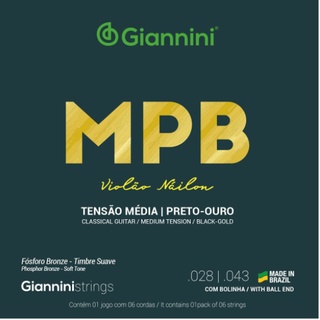 Cordas Violao Nylon Giannini MPB Media Preto/Ouro GENWBG