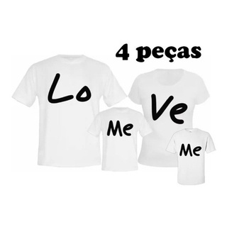 Kit Pai Mãe Filho E Filha Camiseta Do Body P Ao Gg Love Me