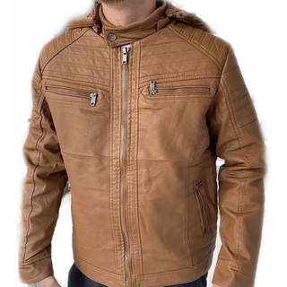 Jaqueta de couro masculina caramelo casaco resistente promoção pronta entrega